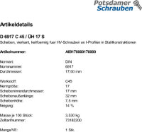 1 Scheiben DIN 6917 C 45 / ÃœH 17 Stahl