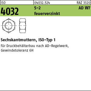 100 Sechskantmuttern ISO 4032 5-2 feuerverzinkt M10