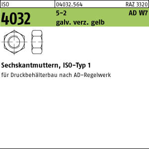 100 Sechskantmuttern ISO 4032 5-2 M16 C, ADW 7/TRD 106 C Stahl
