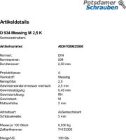 100 Sechskantmuttern DIN 934 Messing M2,5