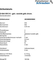 100 Sechskantmuttern DIN 934 gelb verzinkt Kl. 8 M5