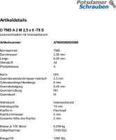 1000 Edelstahl V2A Linsenkopfschrauben DIN 7985 A2 TX M2,5x6