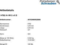 100 Edelstahl V4A Innensechskant Zylinderkopfschrauben ISO 4762 A4 M2x6