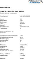 200 Innensechskant Senkkopfschrauben ISO 10642 8.8 verzinkt M5x60