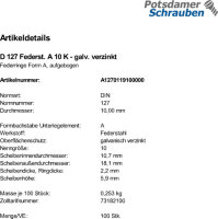 100 Federringe DIN 127 verzinkt Form A M10