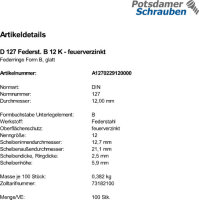 100 Federringe DIN 127 feuerverzinkt Form B M12