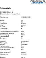 500 Innensechskant Zylinderkopfschrauben DIN 912 8.8 schwarz M4x8