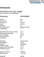 500 Innensechskant Zylinderkopfschrauben DIN 912 8.8 verzinkt M3x8