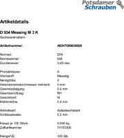 100 Sechskantmuttern DIN 934 Messing M3