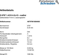 1000 Edelstahl Zahnscheiben DIN 6797 1.4310 Form A 8,4...