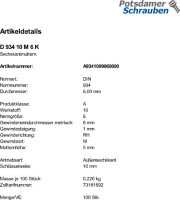 100 Sechskantmuttern DIN 934 Kl. 10 M6