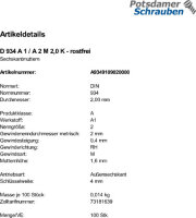 100 Edelstahl Sechskantmuttern DIN 934 A1 / A2 M2,0
