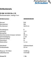 1 Sechskantmuttern DIN 936 14 H M36x2 Stahl