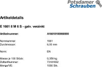 200 Sechskantmuttern EN 1661 8 M6 verzinkt Stahl