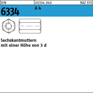 10 Sechskantmuttern DIN 6334 A4 M6 SW 10 V4A Edelstahl