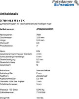 100 Innensechskant Zylinderkopfschrauben niedrig DIN 7984 8.8 schwarz M3x5
