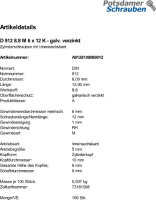 100 Innensechskant Zylinderkopfschrauben DIN 912 8.8 verzinkt M6x12