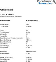 50 Edelstahl V2A Hutmuttern DIN 1587 A2 M8