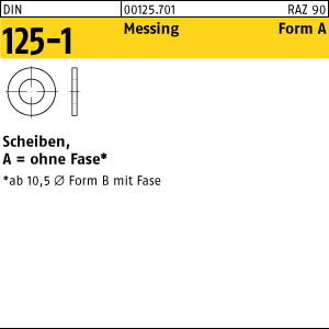 100 Unterlegscheiben DIN 125 Messing Form A 6,4 Ã˜ M6