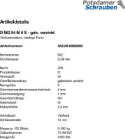 1000 Vierkantmuttern DIN 562 04 M6 verzinkt Stahl