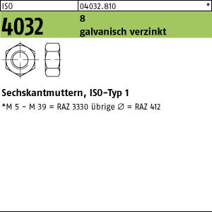 500 Sechskantmuttern ISO 4032 Kl. 8 verzinkt M10