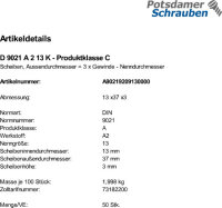 50 Edelstahl V2A Unterlegscheiben DIN 9021 A2 13 mm Ã˜ M12