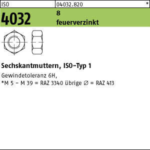 50 Sechskantmuttern ISO 4032 Kl. 8 feuerverzinkt M22