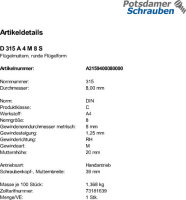 1 Edelstahl V4A Flügelmuttern DIN 315 A4 M8