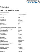 100 Edelstahl A1 Kreuzlochschrauben DIN 404 1.4305 M5x12