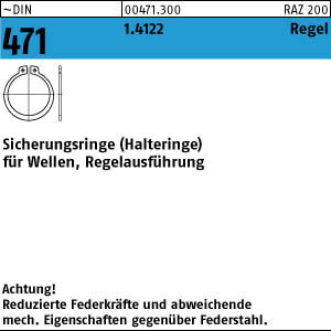 100 Edelstahl Sicherungsringe DIN 471 1.4122 10x1