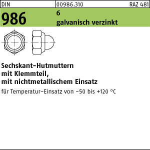 1000 Hutmuttern DIN 986 6 M5 verzinkt Stahl