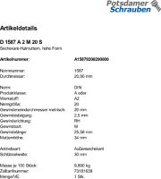 1 Edelstahl V2A Hutmuttern DIN 1587 A2 M20