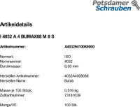 100 Edelstahl V4A Sechskantmuttern ISO 4032 A4 BUMAX88 M8
