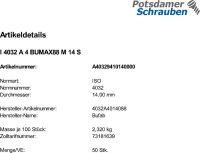 50 Edelstahl V4A Sechskantmuttern ISO 4032 A4 BUMAX88 M14