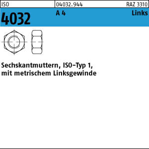 25 Edelstahl V4A Linksgewinde Sechskantmuttern ISO 4032 A4 M16