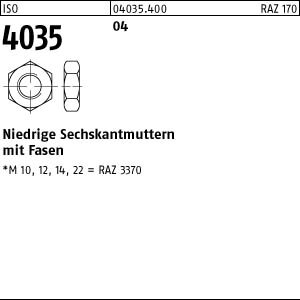 10 Sechskantmuttern niedrig ISO 4035 04 Stahl M33