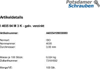 100 Sechskantmuttern niedrig ISO 4035 04 verzinkt M3