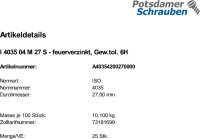 25 Sechskantmuttern niedrig ISO 4035 04 feuerverzinkt M27