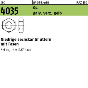 1000 Sechskantmuttern niedrig ISO 4035 04 gelb verzinkt M4