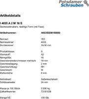 100 Edelstahl V2A Sechskantmuttern niedrig ISO 4035 A2 M16