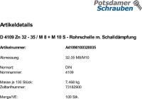 100 Schraubrohrschellen DIN 4109 Zn 32 - 35 / M8 + M10...