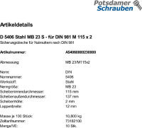 10 Sicherungsbleche DIN 5406 Stahl MB 23 für DIN 981...