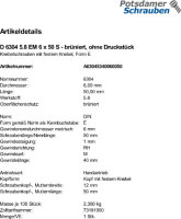 1 Knebelschrauben DIN 6304 5.8 EM6x50 brüniert, ohne...