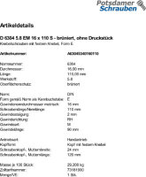 1 Knebelschrauben DIN 6304 5.8 EM16x110 brüniert,...