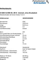 1 Knebelschrauben DIN 6304 5.8 EM20x90 brüniert,...