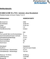 1 Knebelschrauben DIN 6306 5.8 DM16x70 brüniert,...