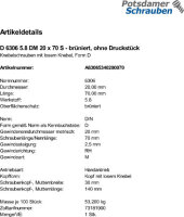 1 Knebelschrauben DIN 6306 5.8 DM20x70 brüniert,...