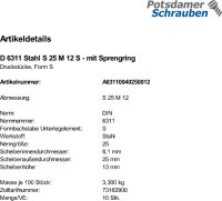 10 Druckstücke DIN 6311 Stahl S 25 M12 mit Sprengring