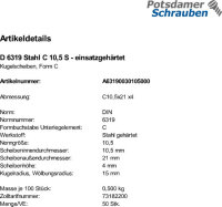 50 Kugelscheiben DIN 6319 Stahl C 10,5 einsatzgehärtet