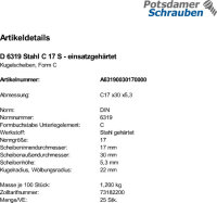 25 Kugelscheiben DIN 6319 Stahl C 17 einsatzgehärtet
